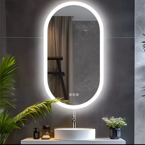 Miroir LED Ovale-Éclairage tactile, Anti-Buée & Mémoire