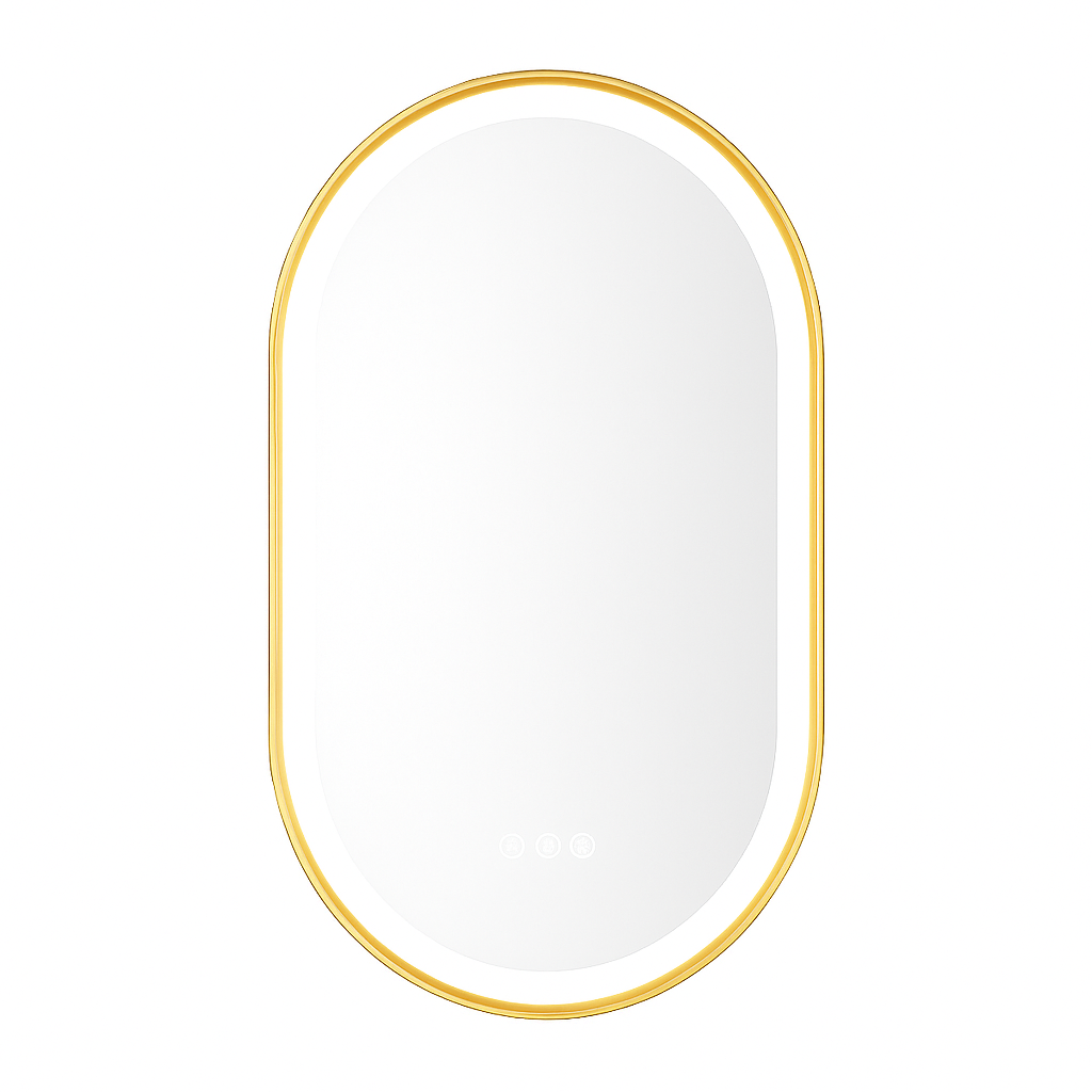 Miroir LED Ovale Doré-Éclairage tactile, Anti-Buée & Mémoire