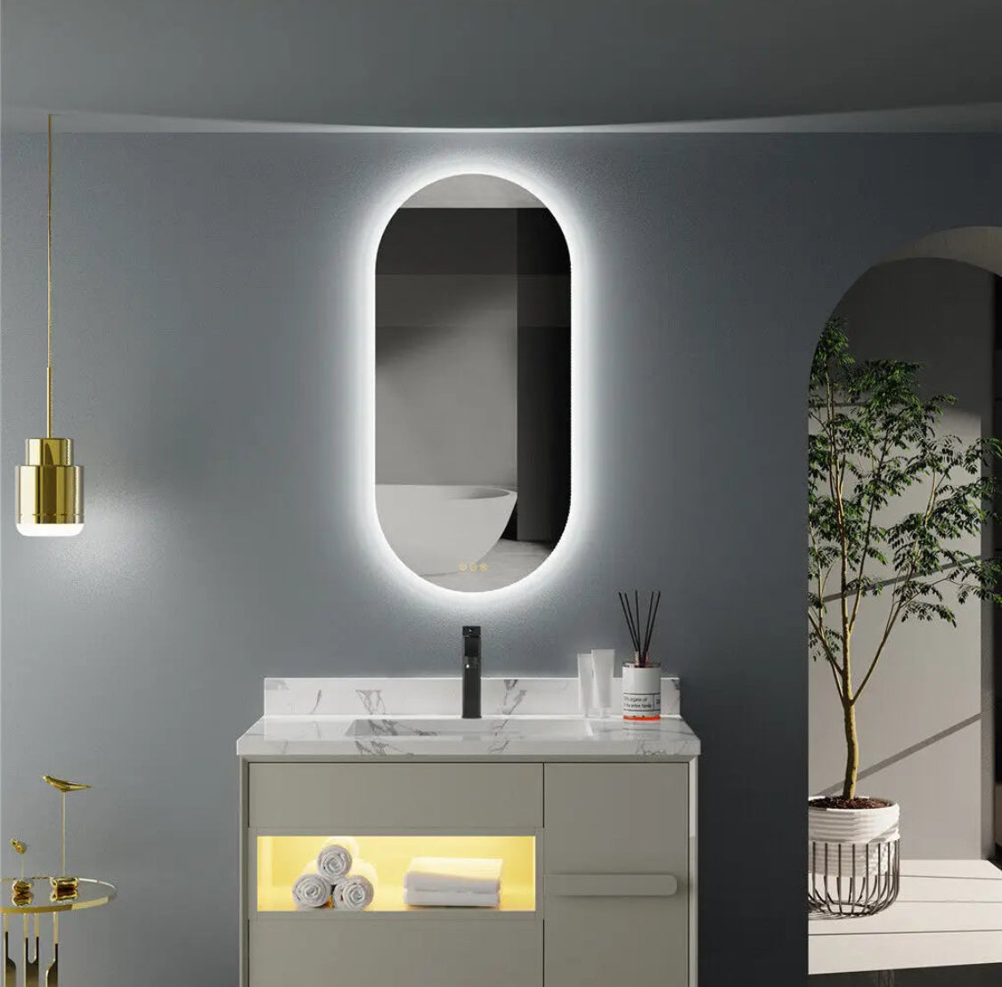 Miroir LED Ovale-Éclairage tactile, Anti-Buée & Mémoire