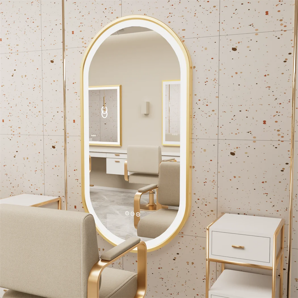 Miroir LED Ovale Doré-Éclairage tactile, Anti-Buée & Mémoire