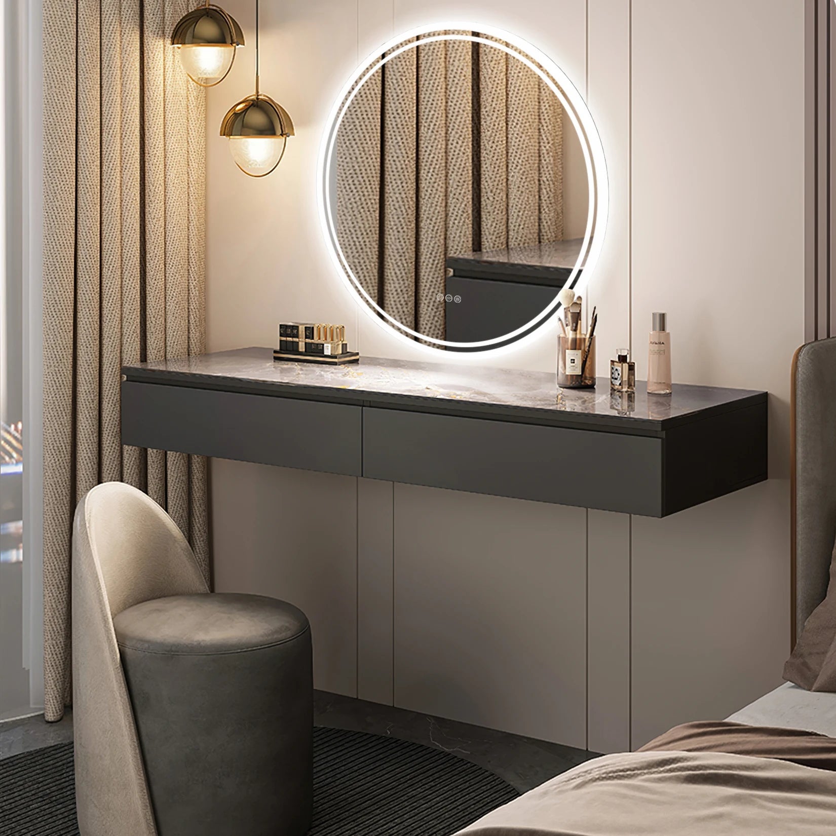 Miroir LED Rond-Éclairage tactile, Anti-Buée & Mémoire