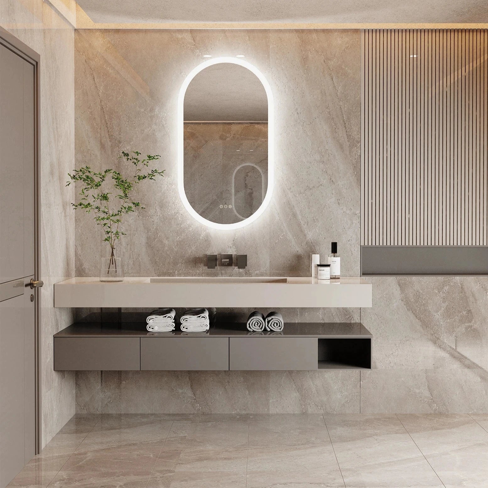 Miroir LED Ovale-Éclairage tactile, Anti-Buée & Mémoire