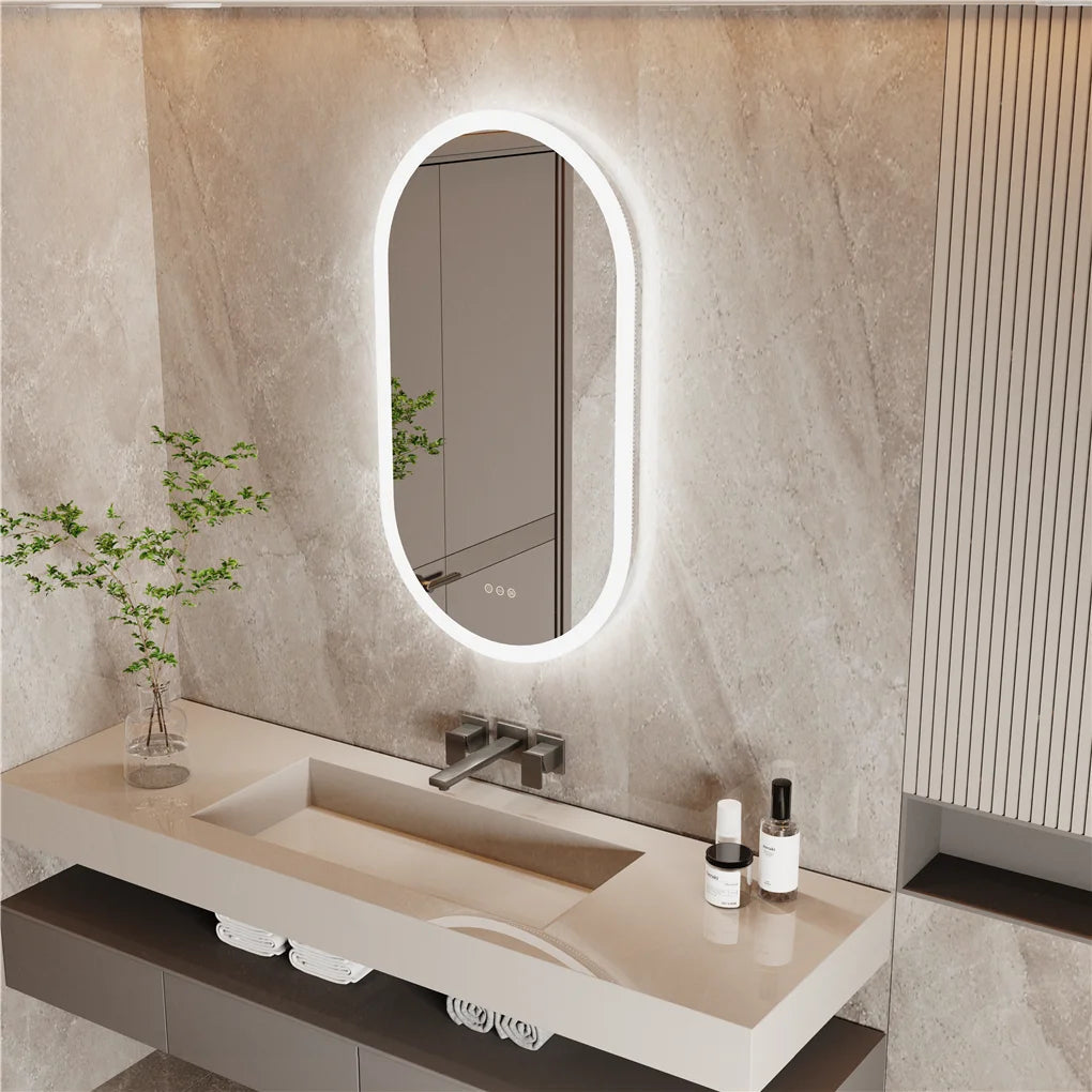 Miroir LED Ovale-Éclairage tactile, Anti-Buée & Mémoire