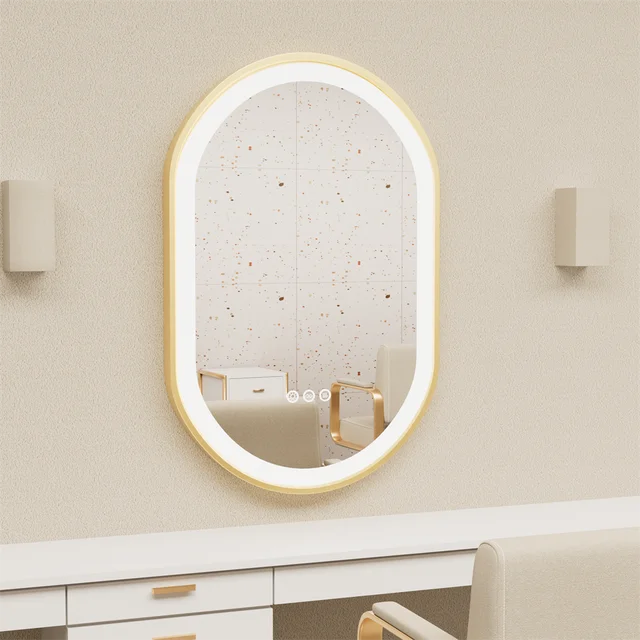 Miroir LED Ovale Doré-Éclairage tactile, Anti-Buée & Mémoire